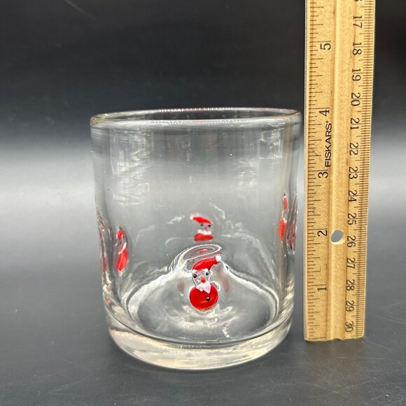 Christmas Tumbler Blown Fused Glass Santa Claus Kitschy Red White Clear - Picture 9 of 9
